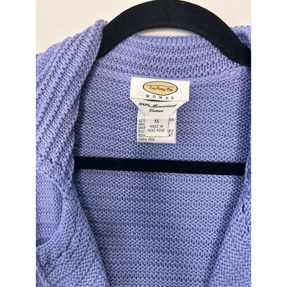 Talbots Woman Mercerized Cotton Blue Cardigan Sweater Button Down Plus Size 1X - Picture 3 of 7